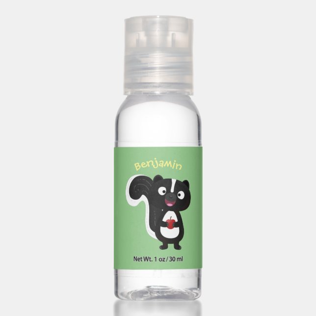 Cute happy skunk cartoon illustration hand sanitizer (Front)
