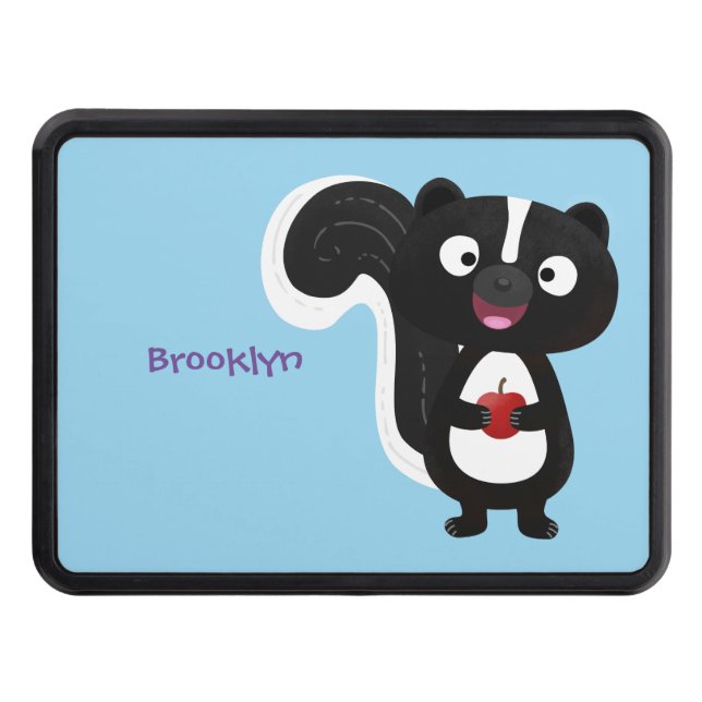 Cute happy skunk cartoon illustration hitch cover (Front)