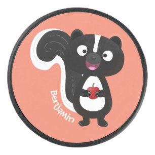 Cute happy skunk cartoon illustration hockey puck
