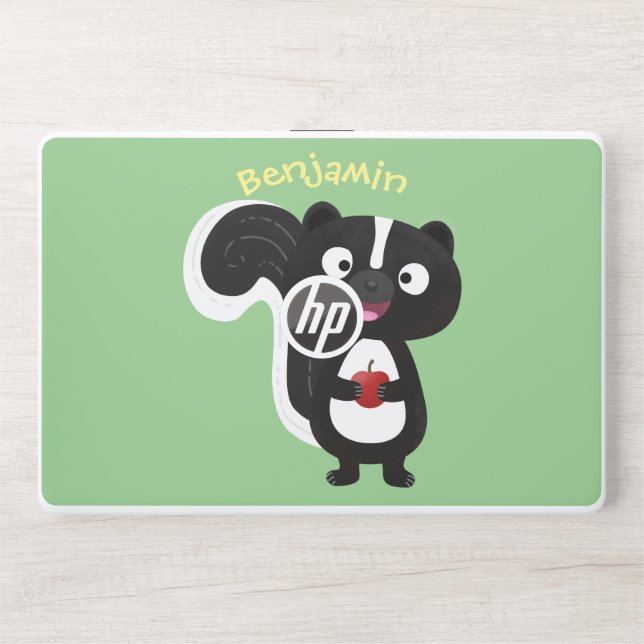 Cute happy skunk cartoon illustration HP laptop skin (Front)