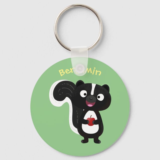 Cute happy skunk cartoon illustration keychain (Front)