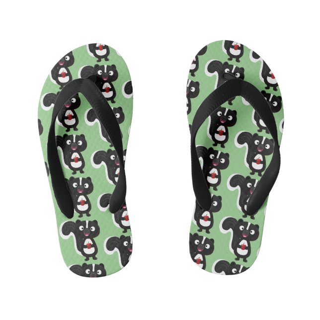 Cute happy skunk cartoon illustration kid's flip flops (Footbed)