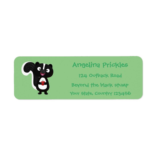 Cute happy skunk cartoon illustration label (Front)