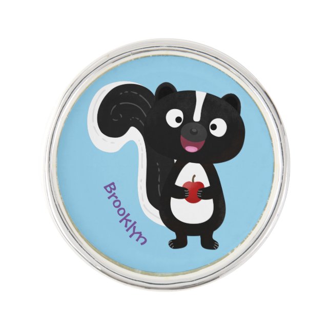 Cute happy skunk cartoon illustration lapel pin (Front)