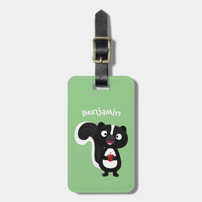 Cute happy skunk cartoon illustration luggage tag (Front Vertical)