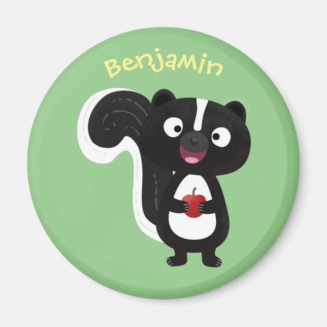 Cute happy skunk cartoon illustration magnet (Front)