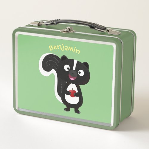 Cute happy skunk cartoon illustration metal lunch box