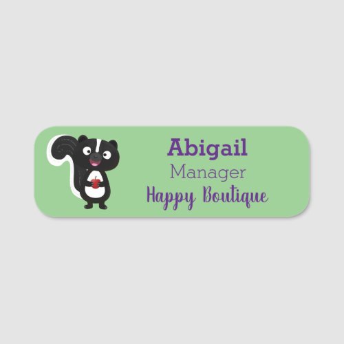 Cute happy skunk cartoon illustration  name tag