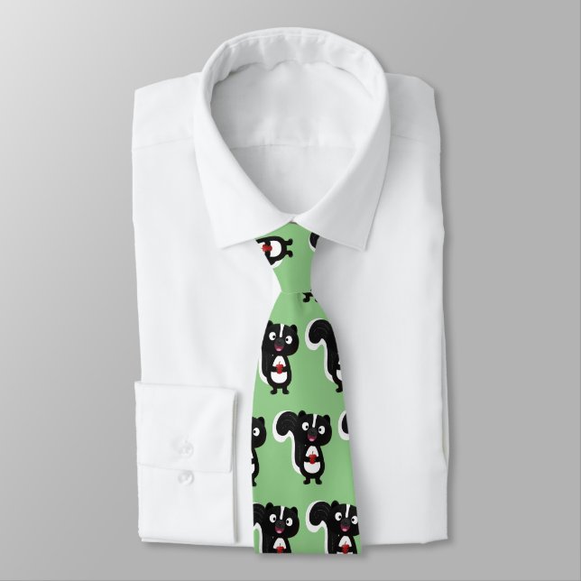 Cute happy skunk cartoon illustration neck tie (Tied)