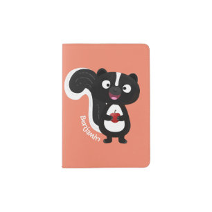 Cute happy skunk cartoon illustration passport holder