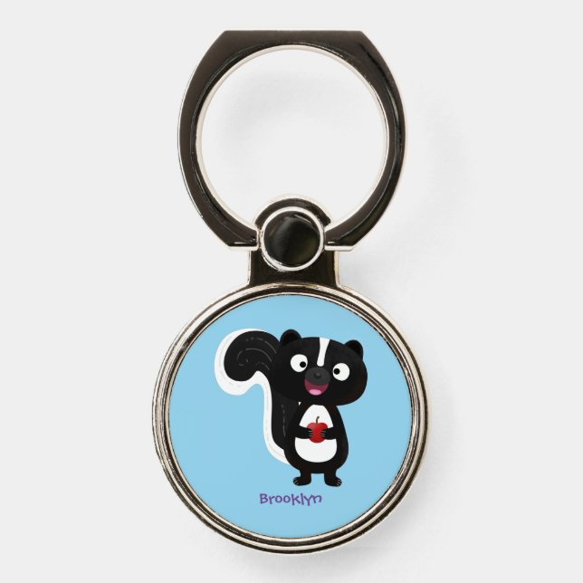 Cute happy skunk cartoon illustration phone ring stand (Front)