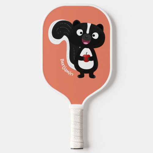 Cute happy skunk cartoon illustration  pickleball paddle