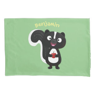 Cute happy skunk cartoon illustration pillow case