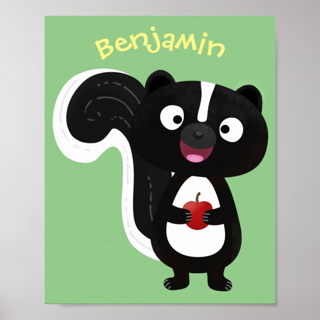 Cute happy skunk cartoon illustration poster (Front)