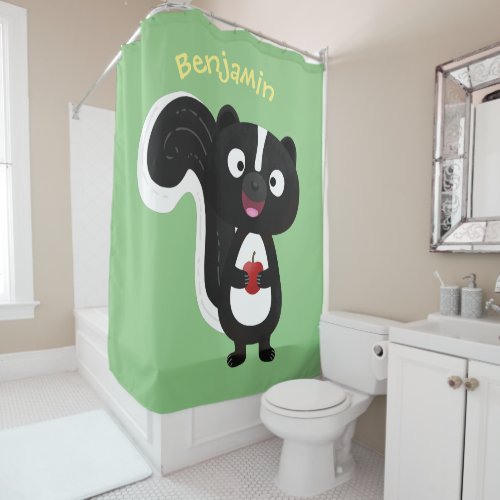 Cute happy skunk cartoon illustration shower curtain