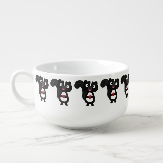 Cute happy skunk cartoon illustration soup mug (Right)