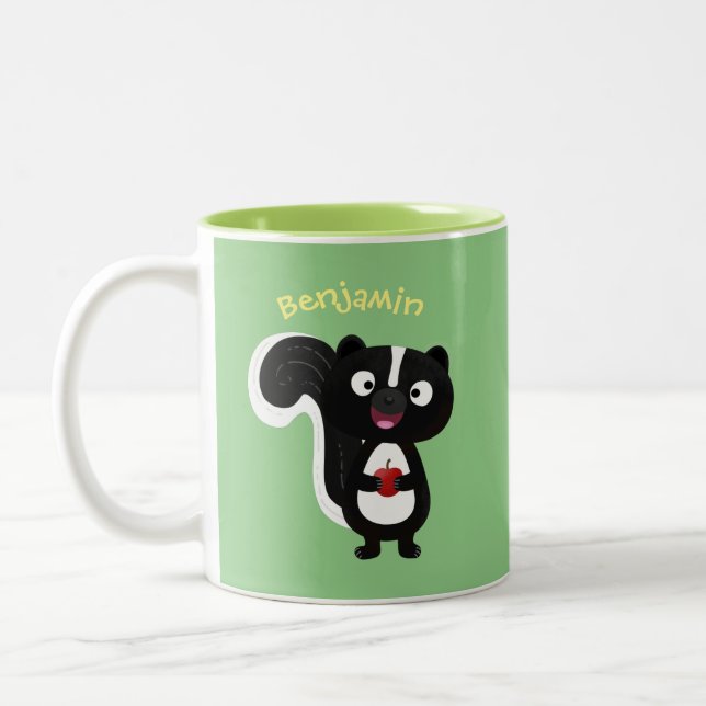 Cute happy skunk cartoon illustration Two-Tone coffee mug (Left)