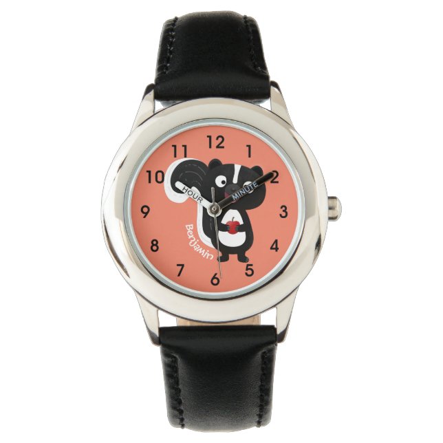 Cute happy skunk cartoon illustration watch (Front)