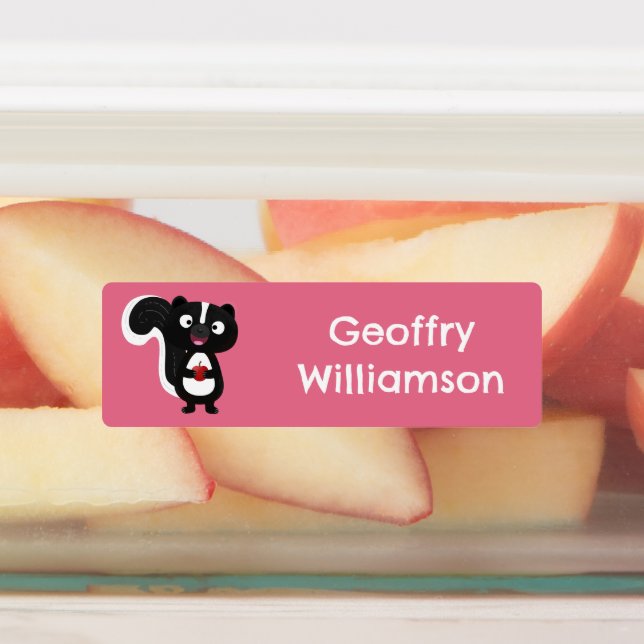 Cute happy skunk cartoon personalized  labels (Affixed)