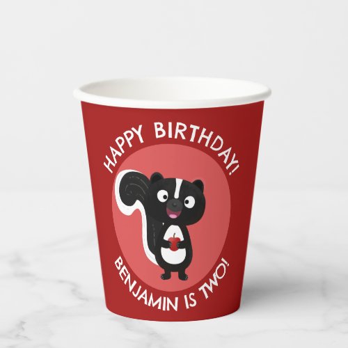 Cute happy skunk personalized cartoon birthday paper cups