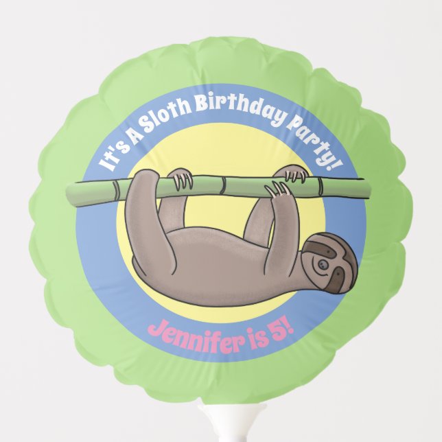 Cute happy sloth cartoon birthday balloon (Front)