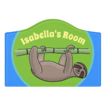 Cute happy sloth hanging on green bamboo cartoon