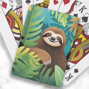 Cute Happy Sloth Jungle Painting Playing Cards