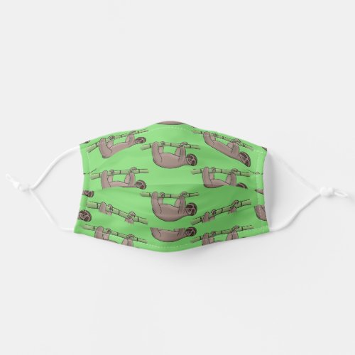 Cute happy sloth on branch cartoon pattern adult cloth face mask