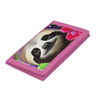 Cute Happy Sloth With Flowers Trifold Wallet