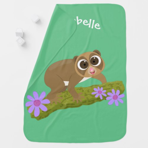 Cute happy slow loris on branch cartoon baby blanket