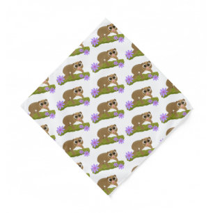 Cute happy slow loris on branch cartoon bandana