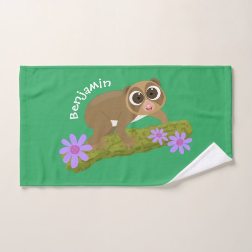 Cute happy slow loris on branch cartoon bath towel set
