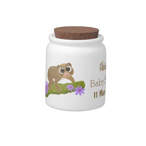 Cute happy slow loris on branch cartoon candy jar