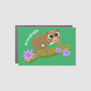 Cute happy slow loris on branch cartoon car magnet