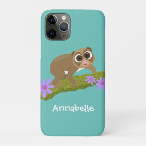 Cute happy slow loris on branch cartoon iPhone 11 pro case