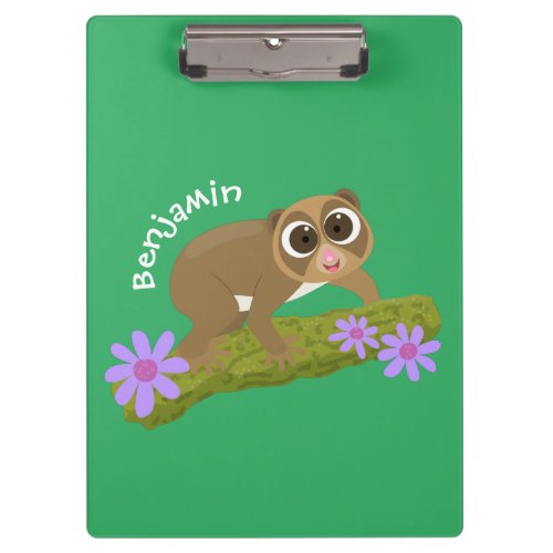 Cute happy slow loris on branch cartoon clipboard