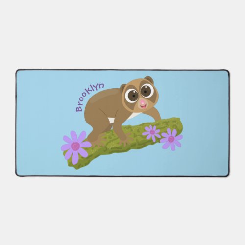 Cute happy slow loris on branch cartoon desk mat