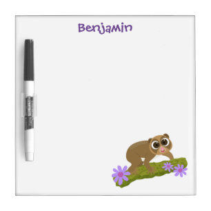 Cute happy slow loris on branch cartoon dry erase board