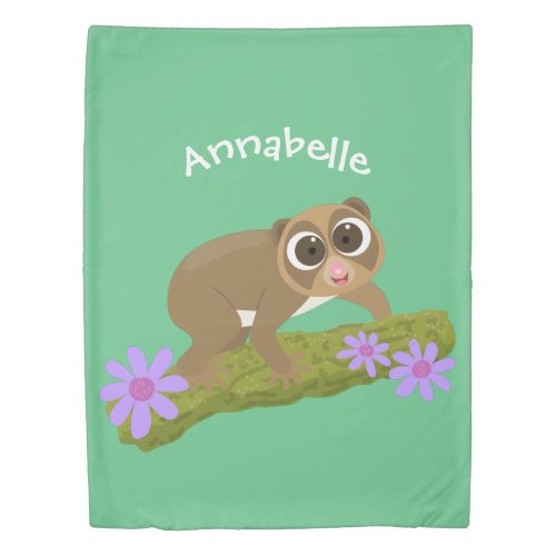 Cute happy slow loris on branch cartoon duvet cover