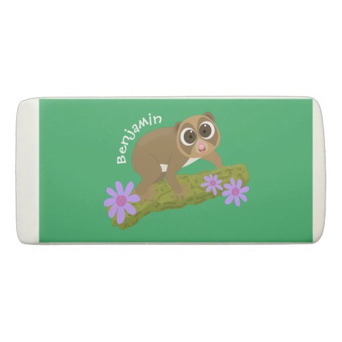 Cute happy slow loris on branch cartoon eraser