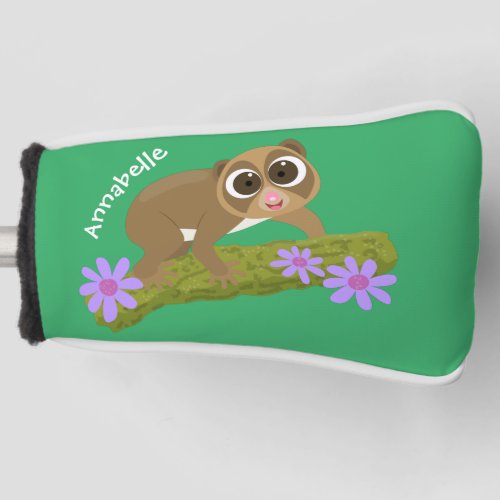Cute happy slow loris on branch cartoon golf head cover