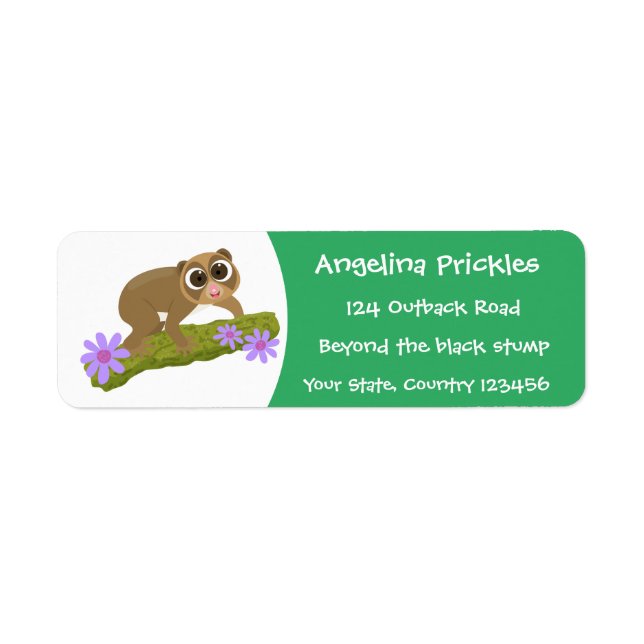 Cute happy slow loris on branch cartoon label (Front)