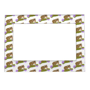 Cute happy slow loris on branch cartoon magnetic frame