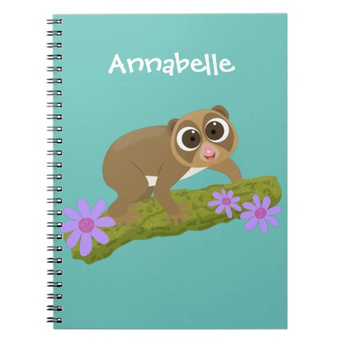 Cute happy slow loris on branch cartoon notebook