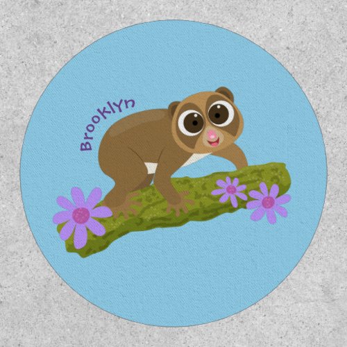 Cute happy slow loris on branch cartoon patch