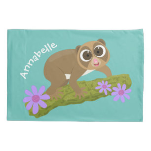 Cute happy slow loris on branch cartoon pillow case