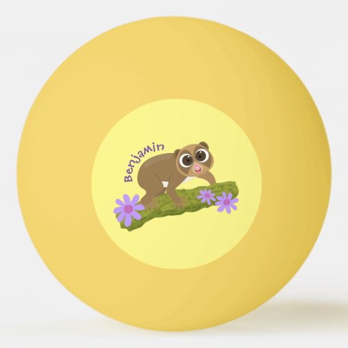 Cute happy slow loris on branch cartoon ping pong ball