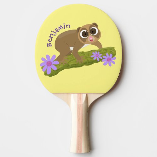 Cute happy slow loris on branch cartoon ping pong paddle
