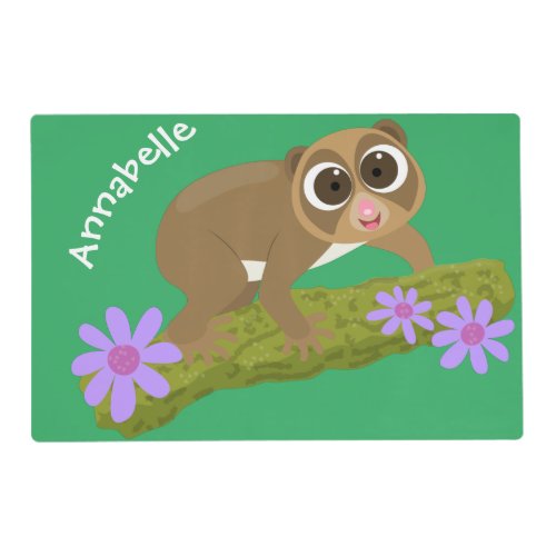 Cute happy slow loris on branch cartoon placemat