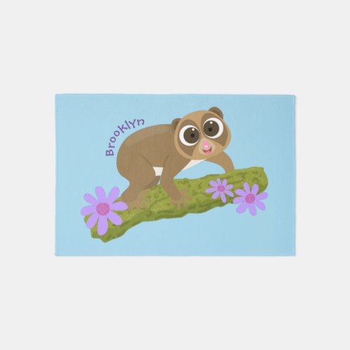 Cute happy slow loris on branch cartoon rug